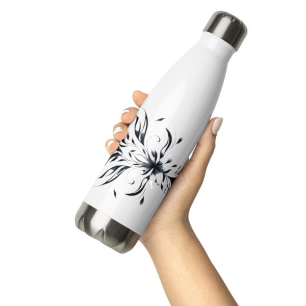 Floral Elegance Water Bottle Artistic Black and White Floral Design - Image 7