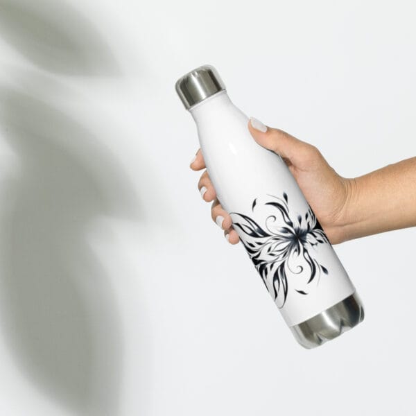 Floral Elegance Water Bottle Artistic Black and White Floral Design - Image 13